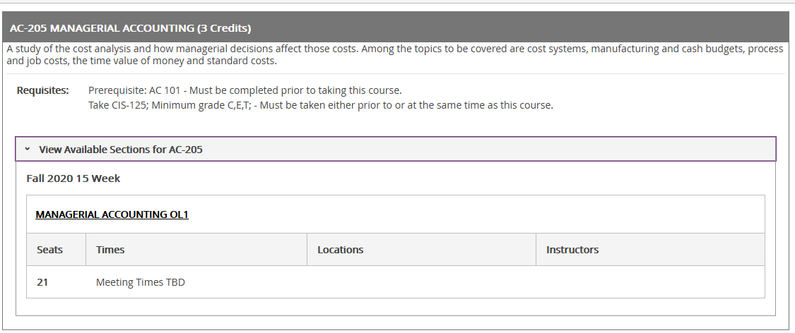 View Available Sections Screenshot