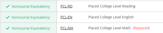 Course placements screenshot