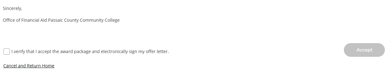 Accept Award Package Screenshot
