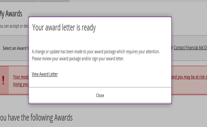 Award Package Pop-Up Screenshot